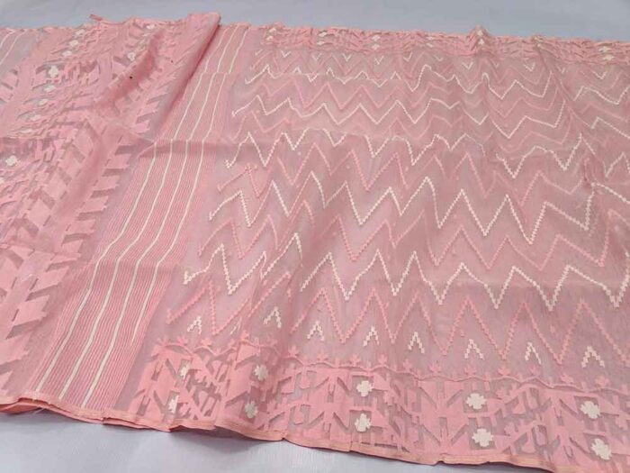 Rosy Pink 80 Count Half Silk Jamdani Saree